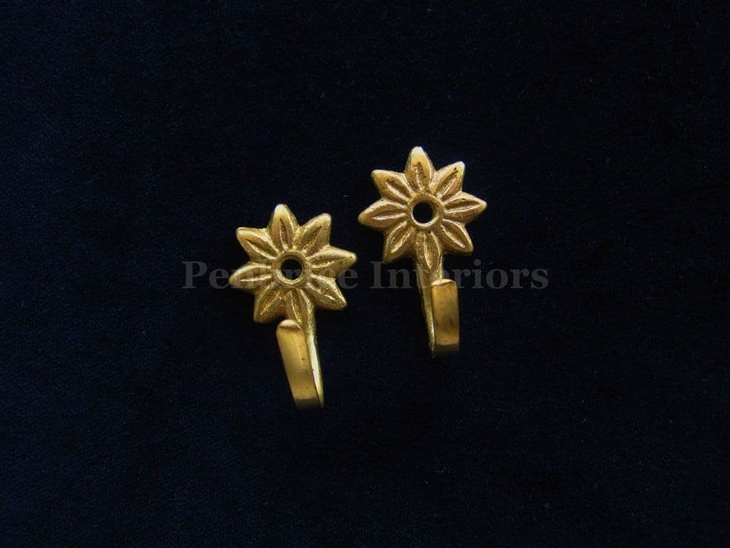 6 Mini solid brass flower petal hooks Small curtain tassel multi use star hook